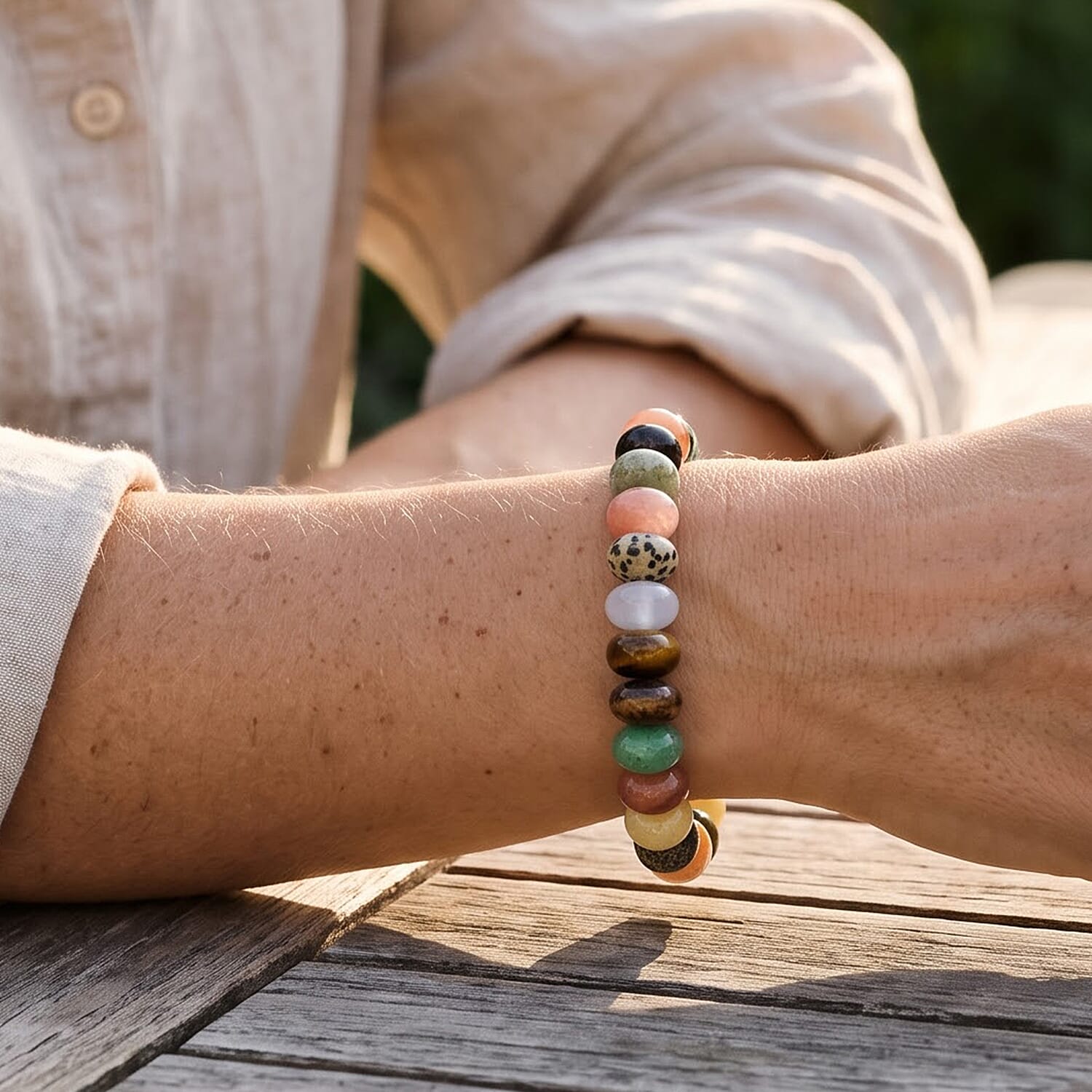 Multi Gemstone 92.00 ctw Rondel Stretch Bracelet (6-8In)