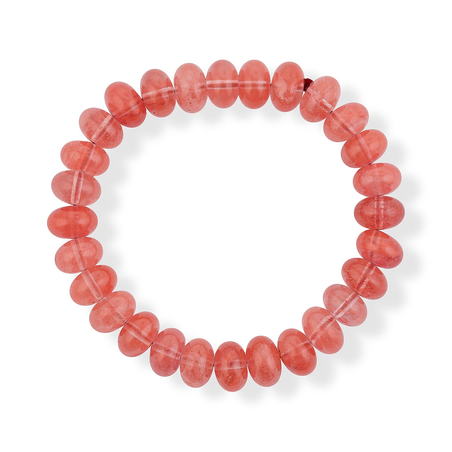 Cherry Quartz 115.00 ctw Rondel Stretch Bracelet (6-8In)