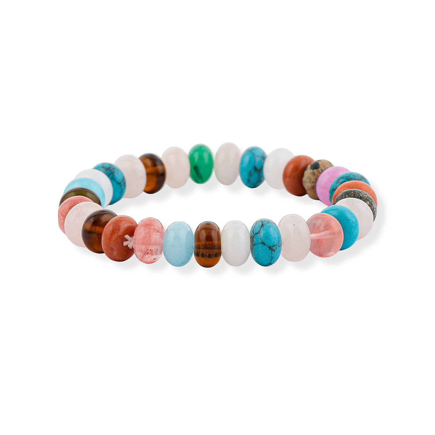 Multi Gemstone 141.00 ctw Rondel Stretch Bracelet (6-8In)