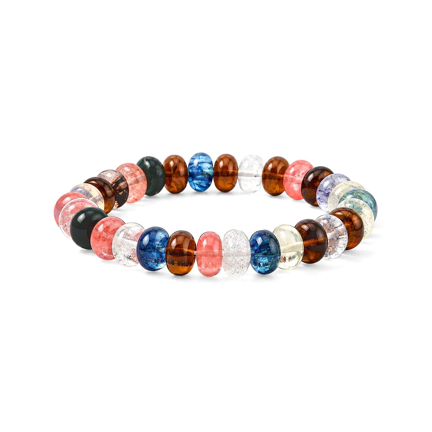 Multi Gemstone 126.00 ctw Rondel Stretch Bracelet (6-8In)