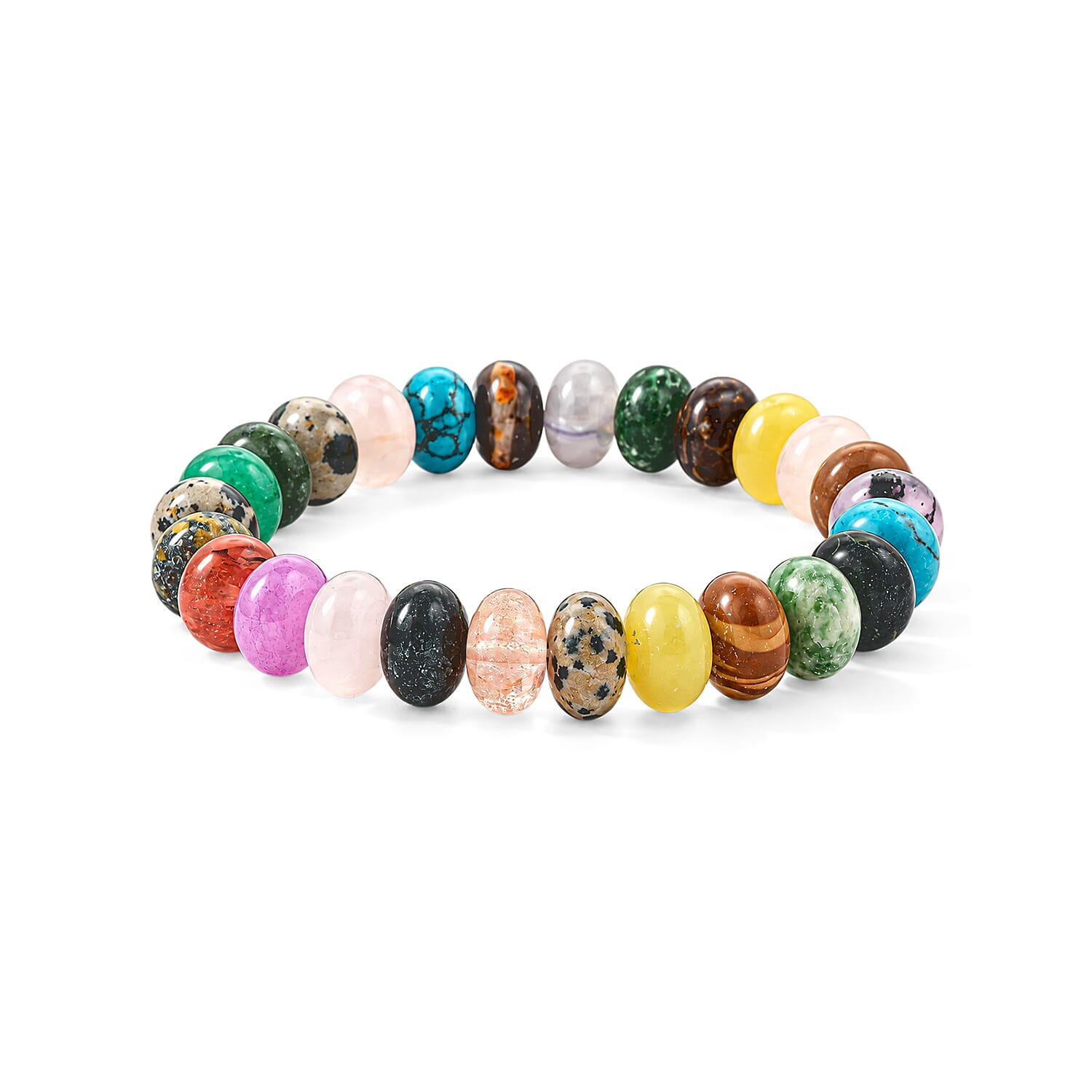 Multi Gemstone 134.00 ctw Rondel Stretch Bracelet (6-8In)