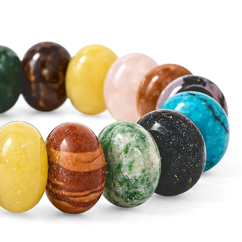 Multi Gemstone 134.00 ctw Rondel Stretch Bracelet (6-8In)