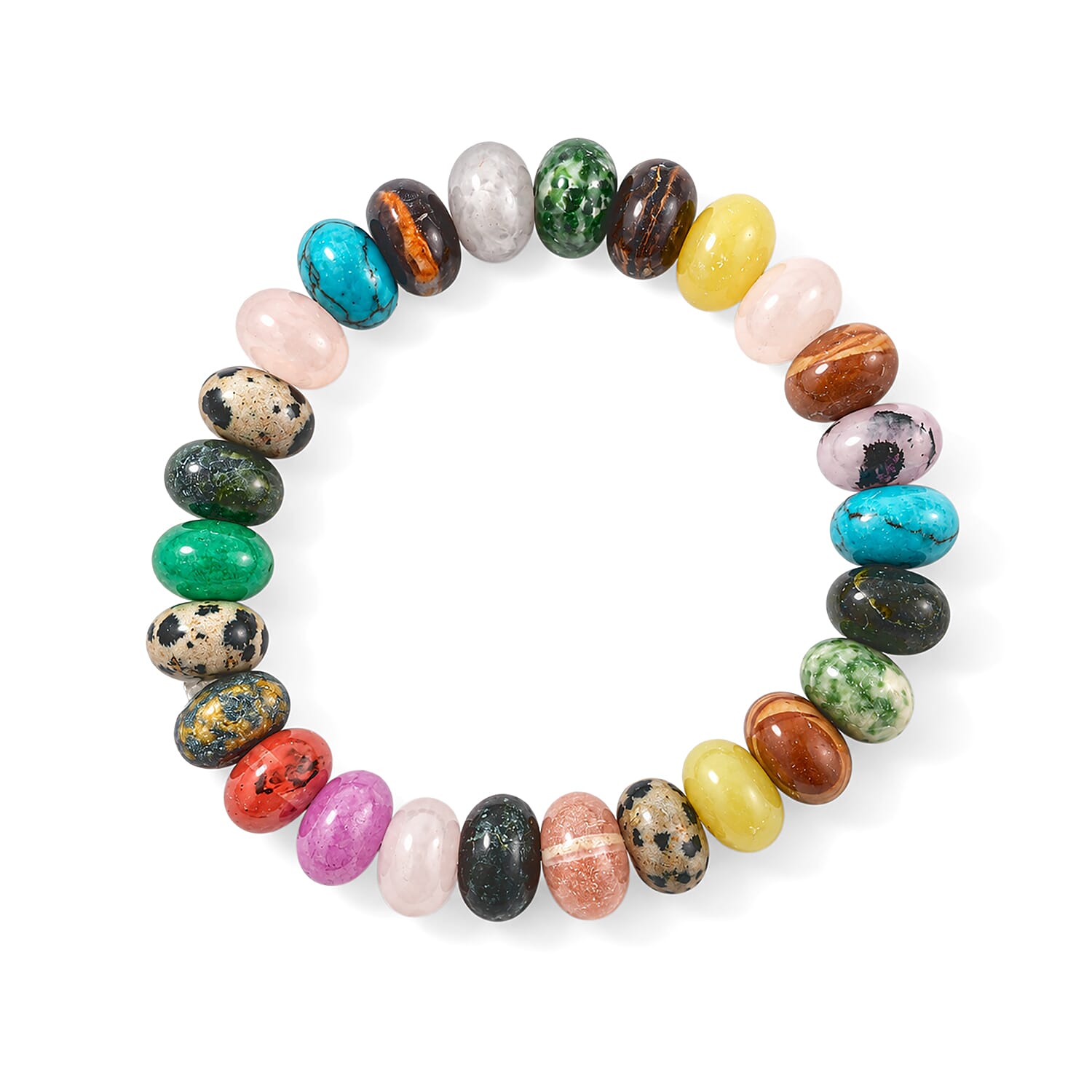 Multi Gemstone 134.00 ctw Rondel Stretch Bracelet (6-8In)