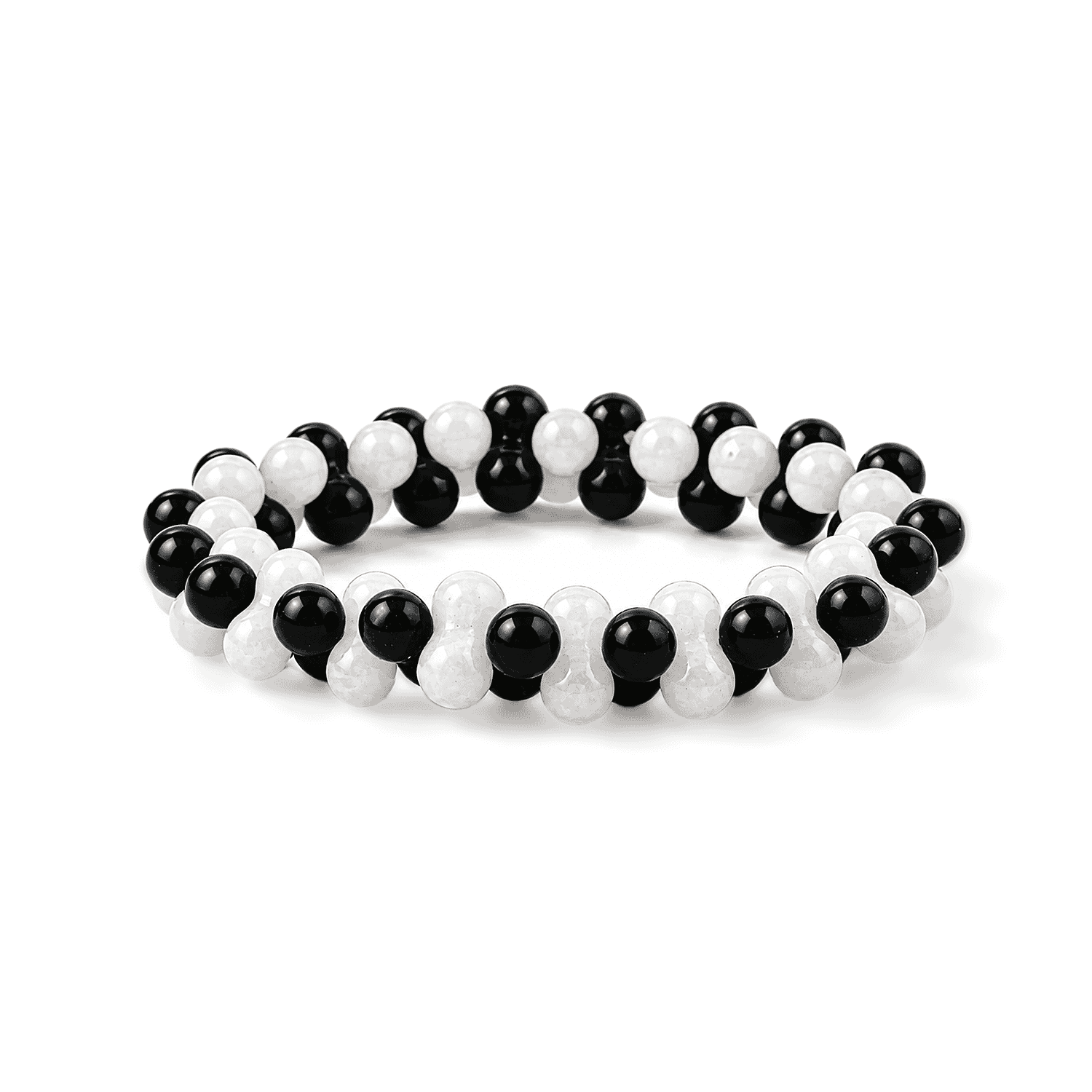Black and White Jasper 132.00 ctw Peanut Stretch Bracelet (6-7In)