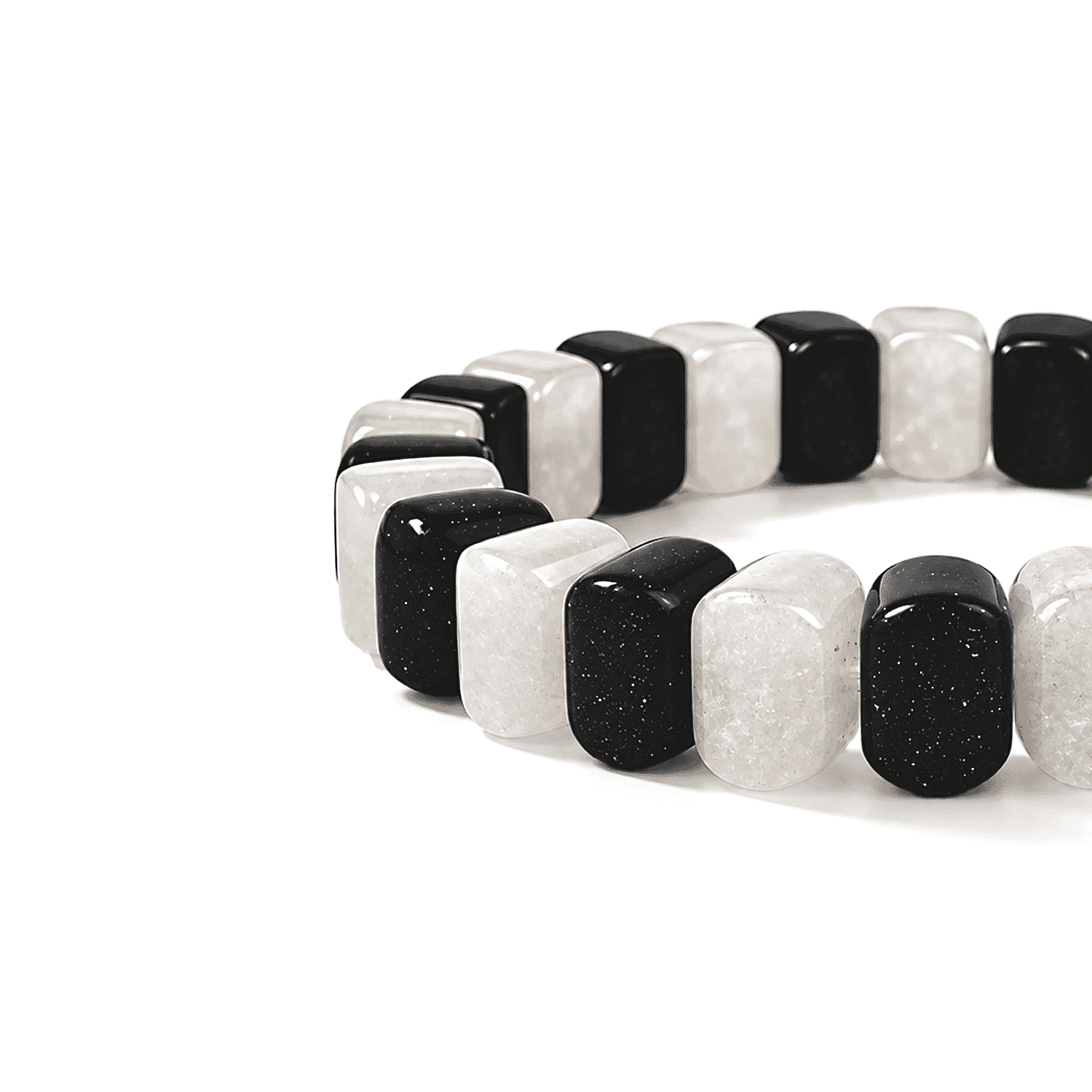 Black and White Jasper 124.00 ctw Square Stretch Bracelet (6-7In)