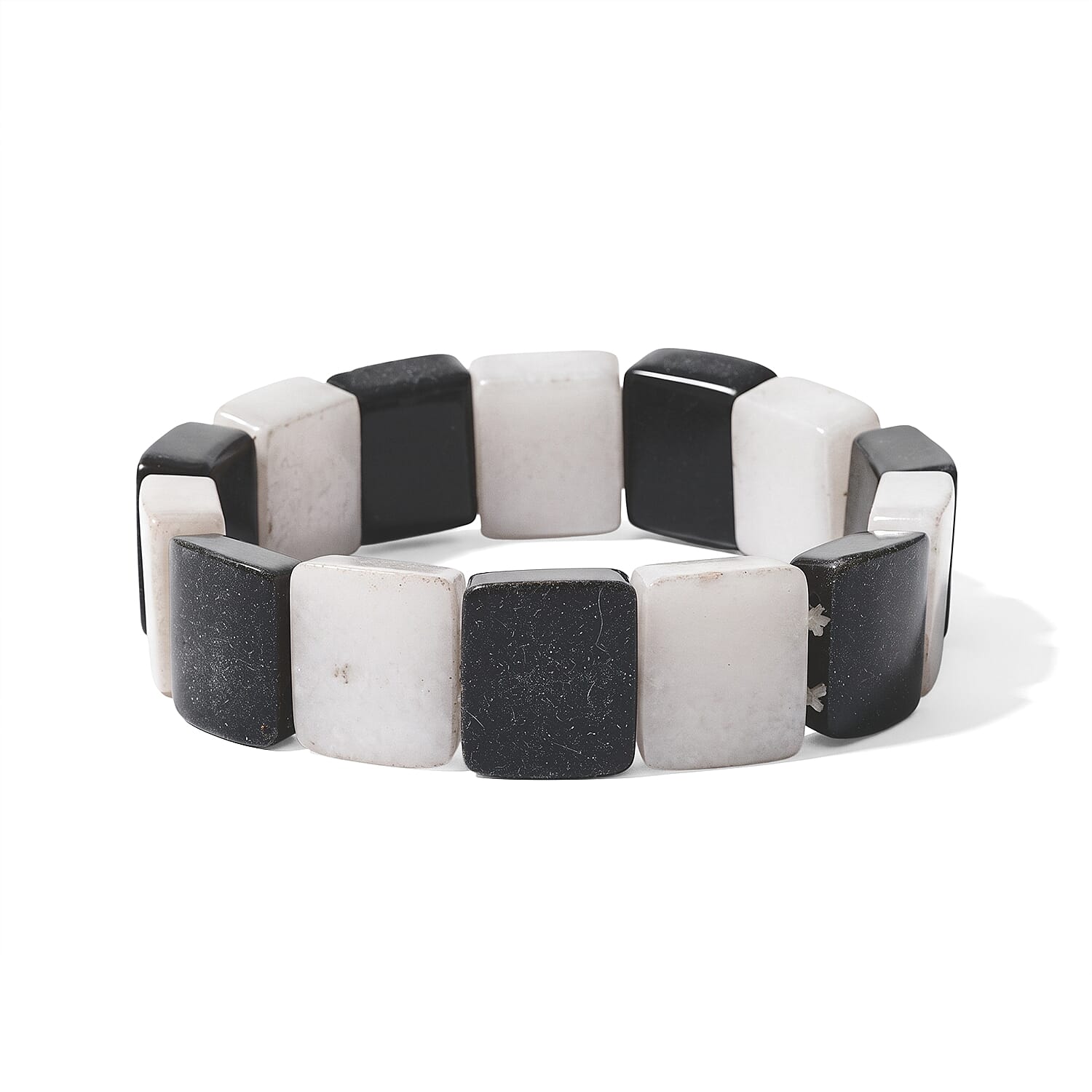Black and White Jasper 204.00 ctw Square Stretch Bracelet (6-7In)