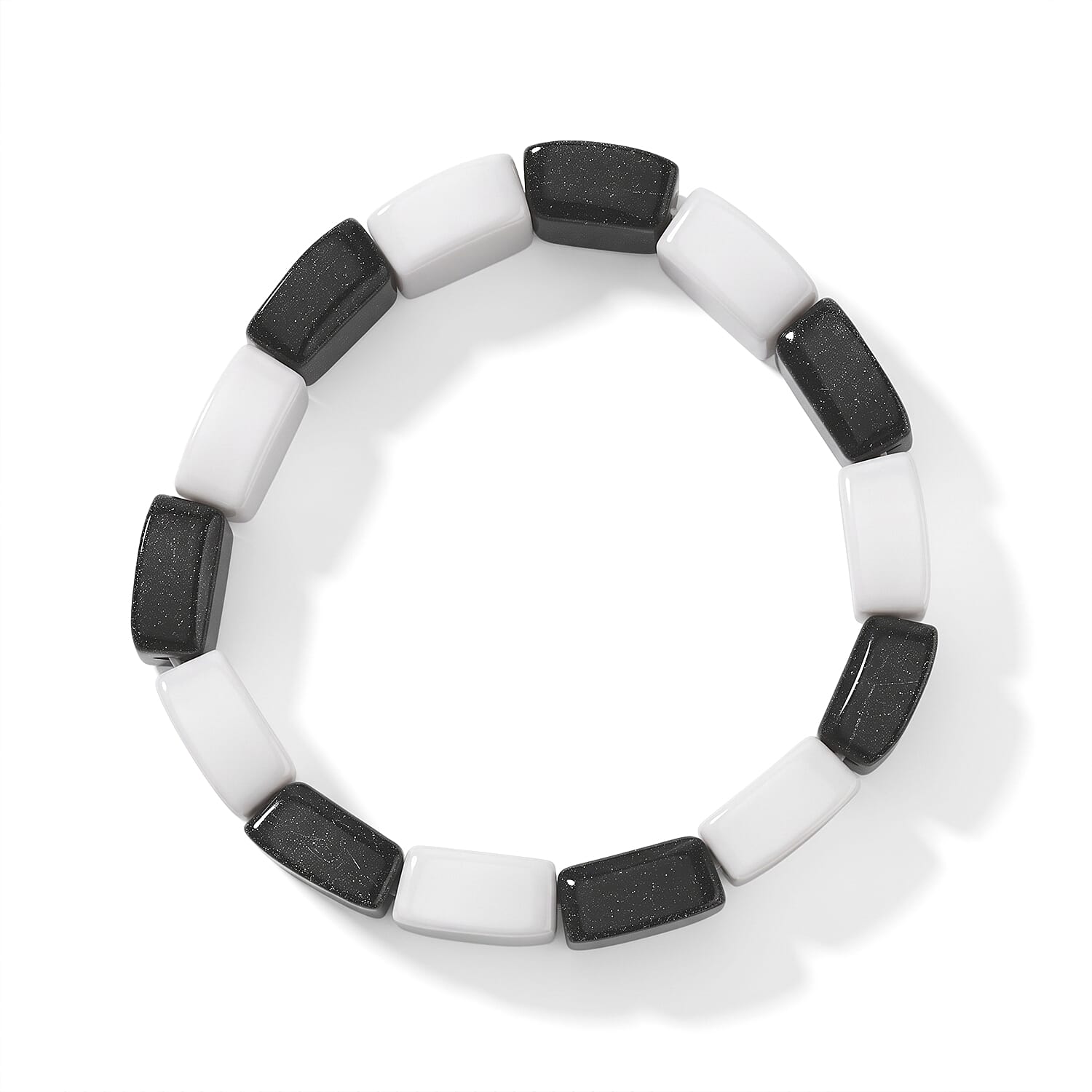 Black and White Jasper 204.00 ctw Square Stretch Bracelet (6-7In)