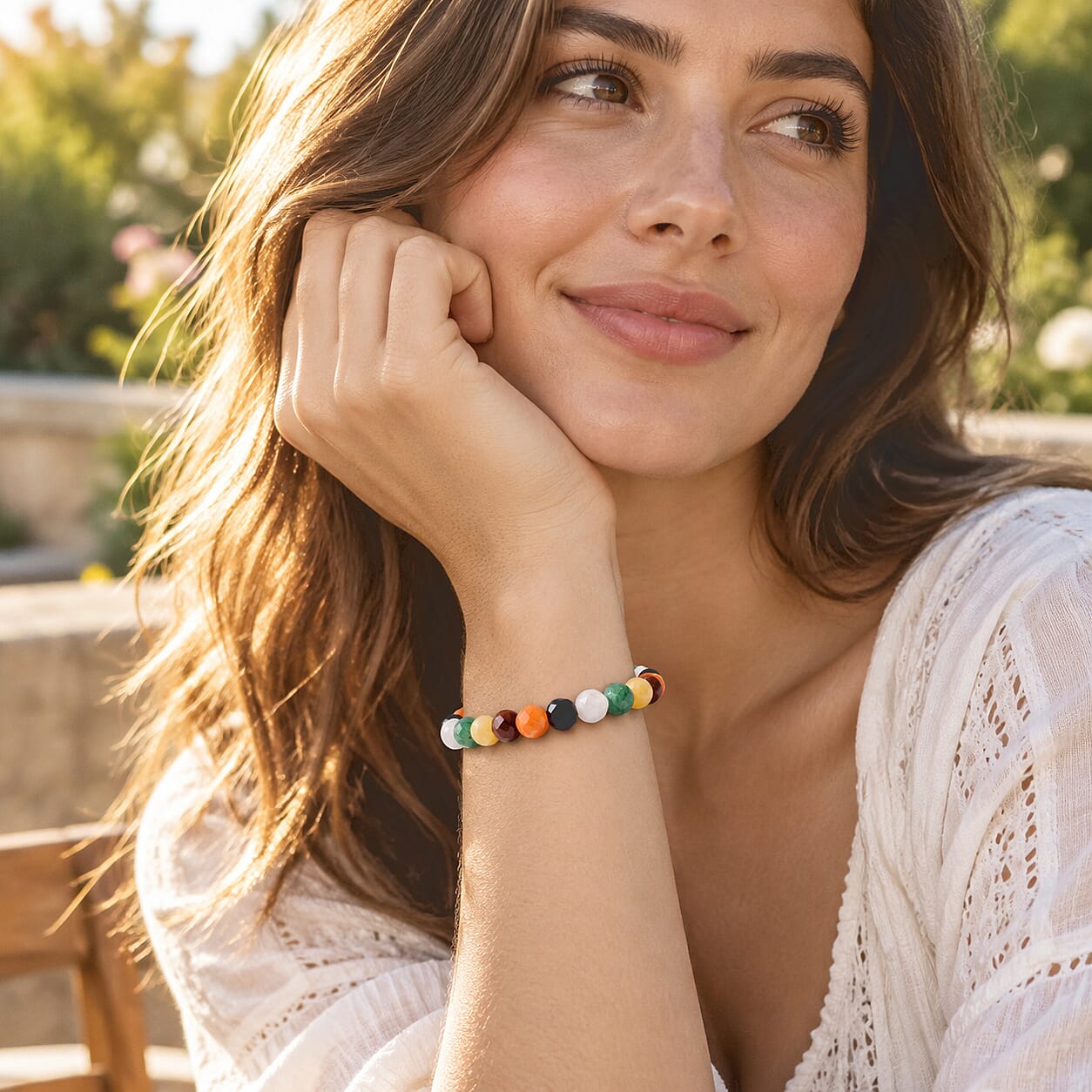 Multi Gemstone 80.00 ctw Faceted Stretch Bracelet (6-8In)
