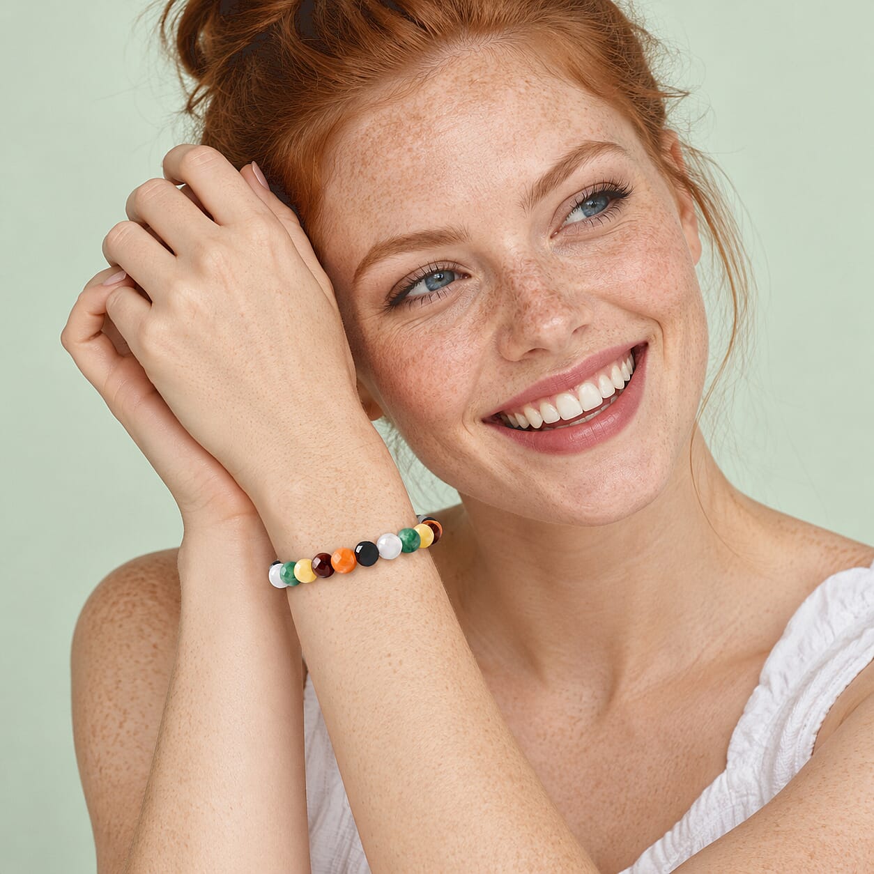 Multi Gemstone 80.00 ctw Faceted Stretch Bracelet (6-8In)