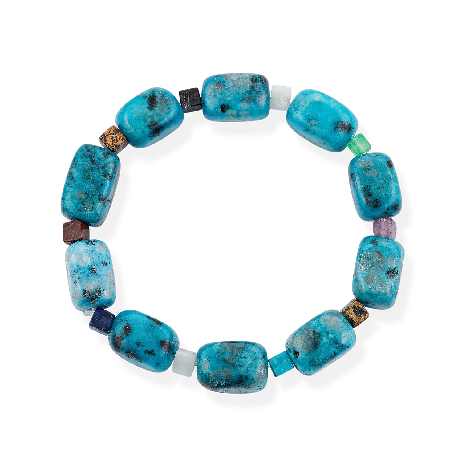 Mix Shape Kiwi Turquoise and Multi Gemstone 166.00 ctw Stretch Bracelet (6-8In)