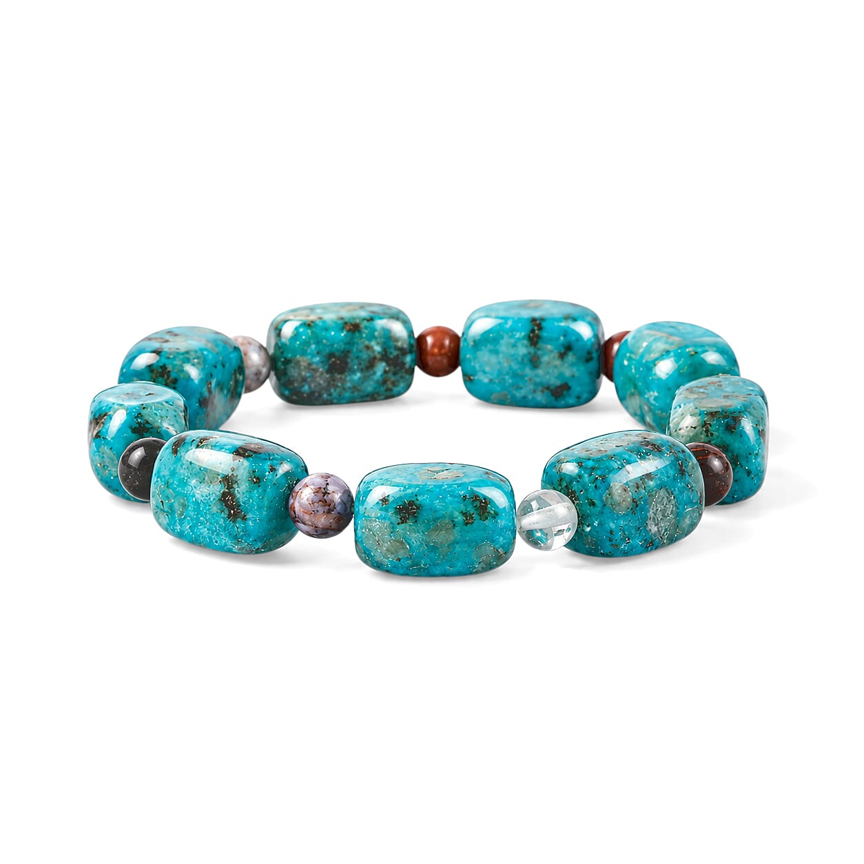 Mix Shape Kiwi Turquoise and Multi Gemstone 158.00 ctw Stretch Bracelet (6-8In)