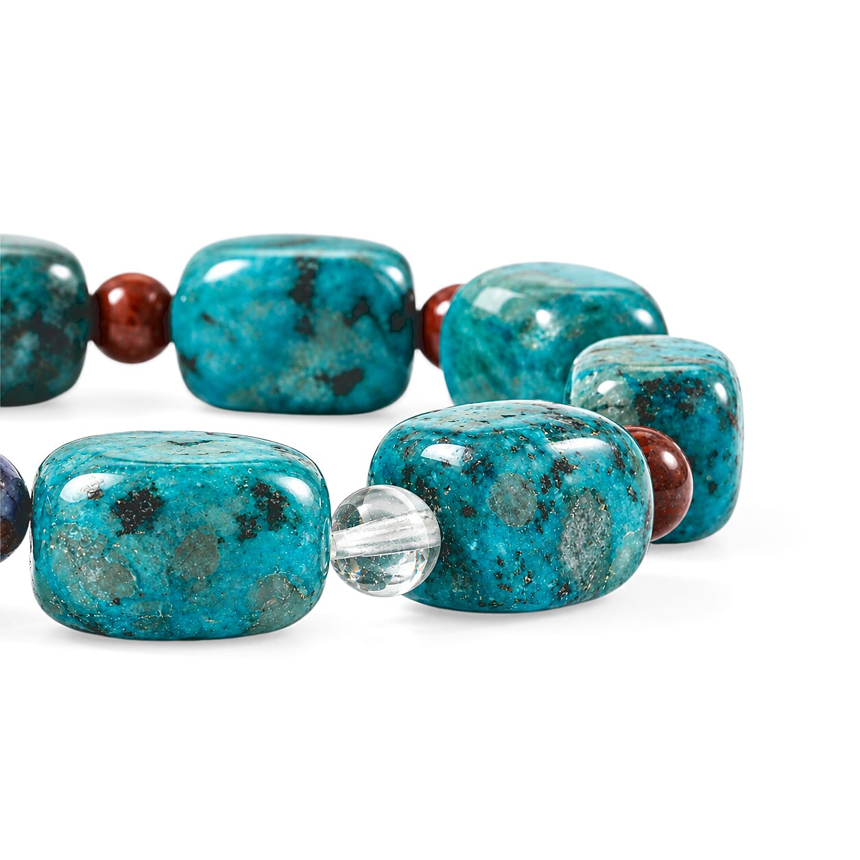 Mix Shape Kiwi Turquoise and Multi Gemstone 158.00 ctw Stretch Bracelet (6-8In)