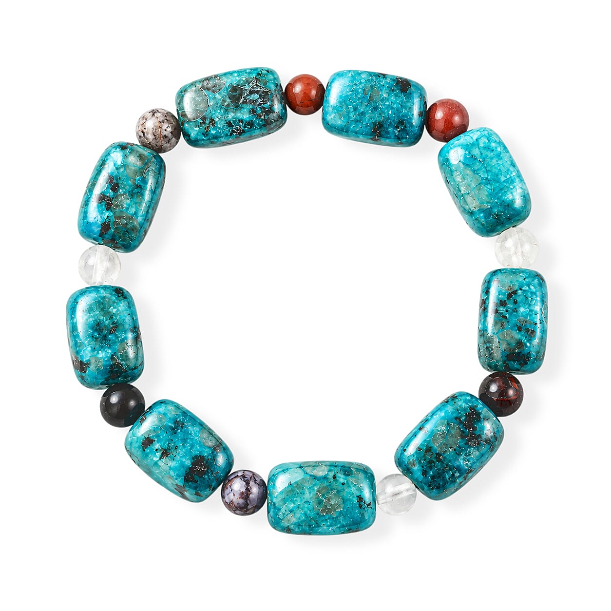 Mix Shape Kiwi Turquoise and Multi Gemstone 158.00 ctw Stretch Bracelet (6-8In)