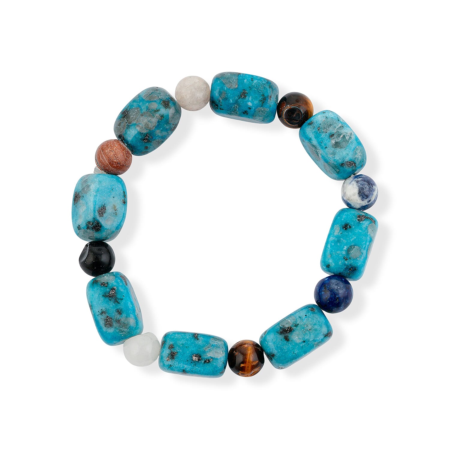 Mix Shape Kiwi Turquoise and Multi Gemstone 152.00 ctw Stretch Bracelet (6-8In)