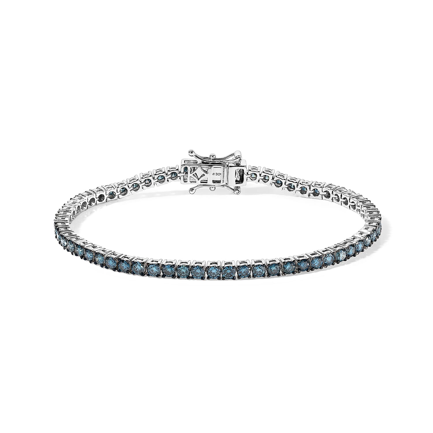 Doorbuster Luxuriant Lab Grown Blue Diamond (IR) SI 5.00 ctw Tennis Bracelet in Rhodium Over Sterling Silver (7.25 In)