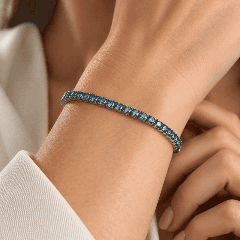 Doorbuster Luxuriant Lab Grown Blue Diamond (IR) SI 5.00 ctw Tennis Bracelet in Rhodium Over Sterling Silver (7.25 In)