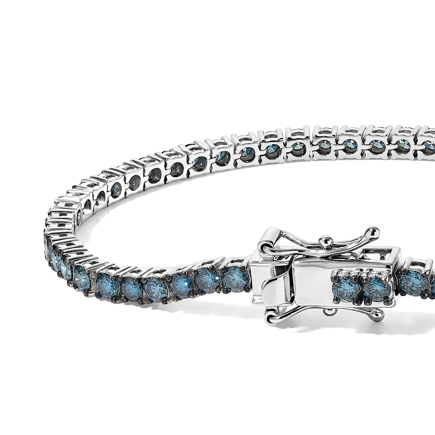 Doorbuster Luxuriant Lab Grown Blue Diamond (IR) SI 5.00 ctw Tennis Bracelet in Rhodium Over Sterling Silver (7.25 In)
