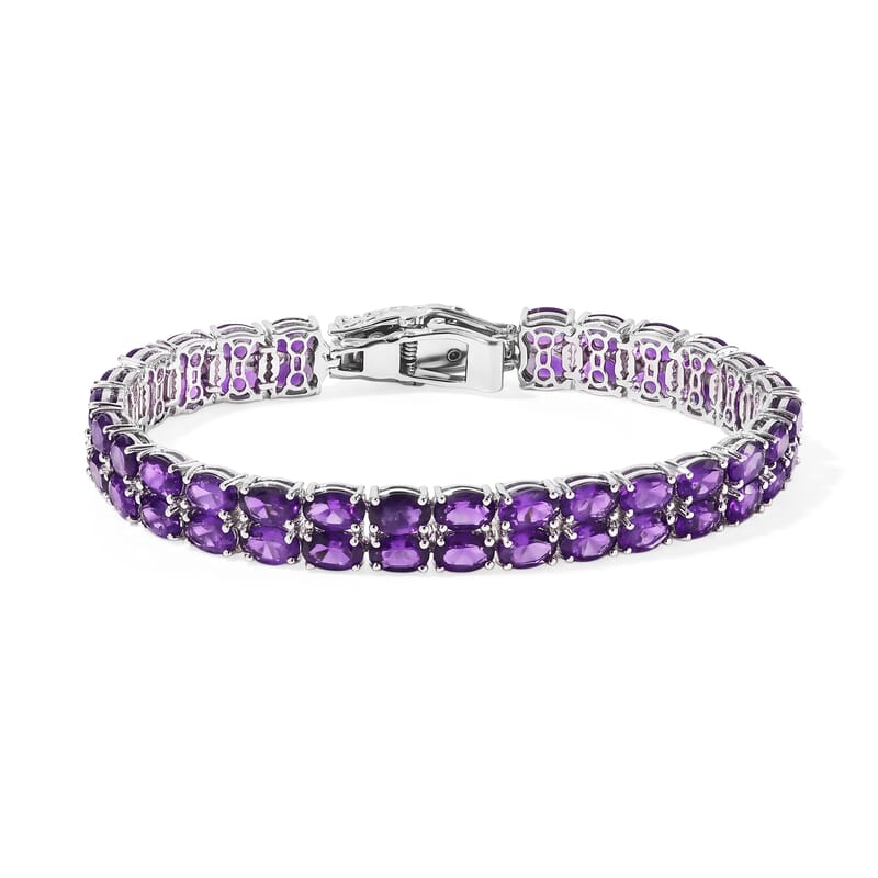 Doorbuster EverTrue African Amethyst and Thai Black Spinel 19.65 ctw Bracelet in Platinum Bond (7.25 In)