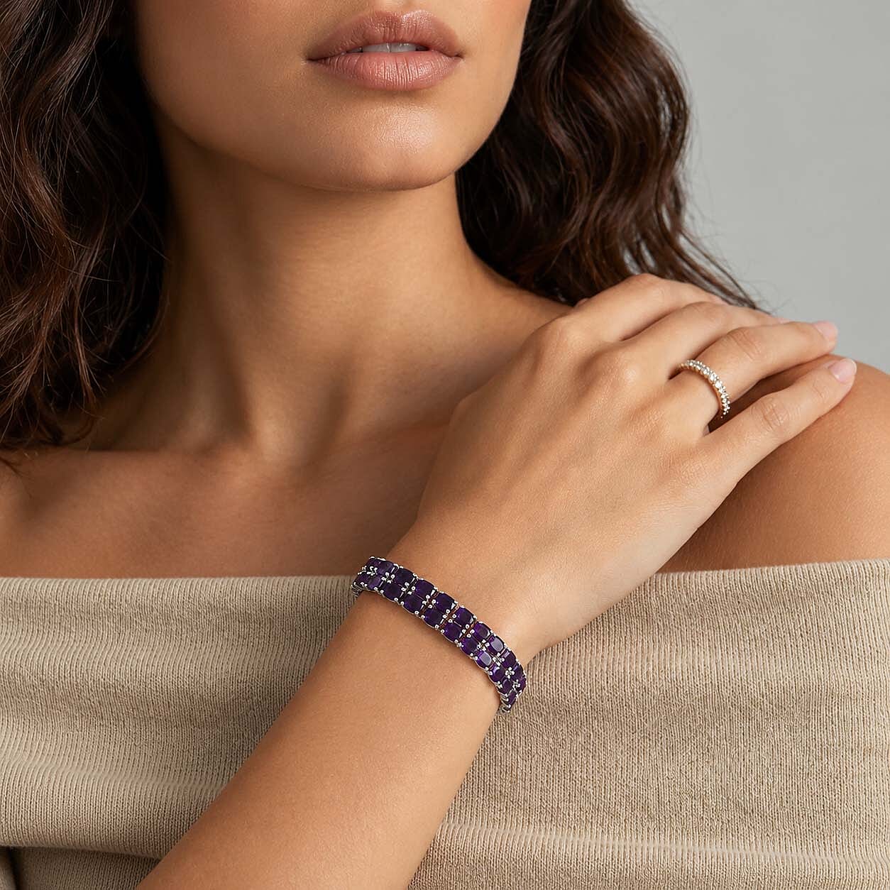 Doorbuster EverTrue African Amethyst and Thai Black Spinel 19.65 ctw Bracelet in Platinum Bond (7.25 In)