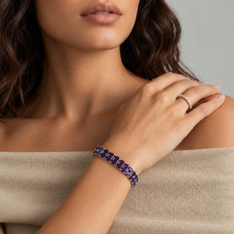 Doorbuster EverTrue African Amethyst and Thai Black Spinel 19.65 ctw Bracelet in Platinum Bond (7.25 In)