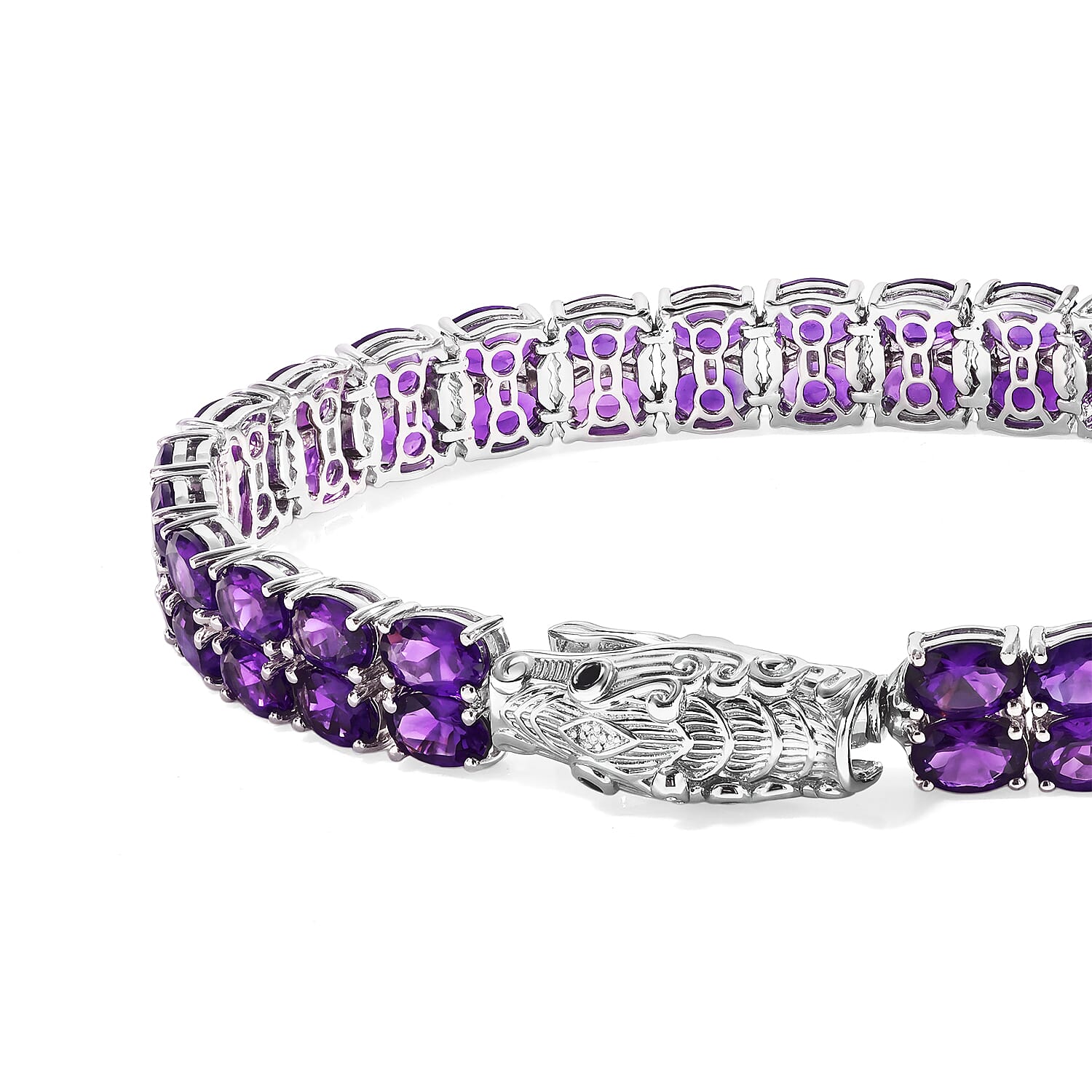 Doorbuster EverTrue African Amethyst and Thai Black Spinel 19.65 ctw Bracelet in Platinum Bond (7.25 In)