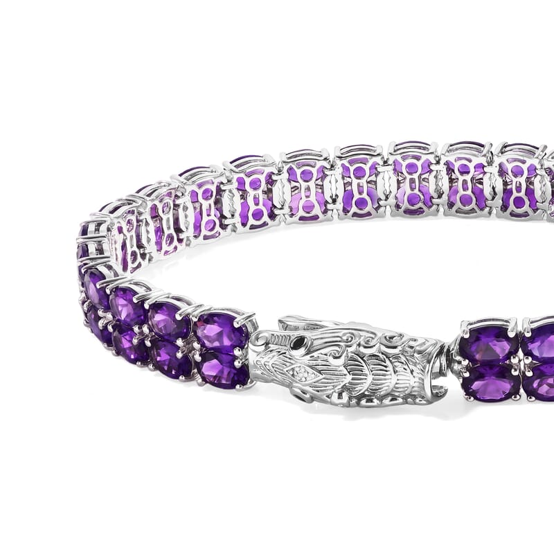 Doorbuster EverTrue African Amethyst and Thai Black Spinel 19.65 ctw Bracelet in Platinum Bond (7.25 In)