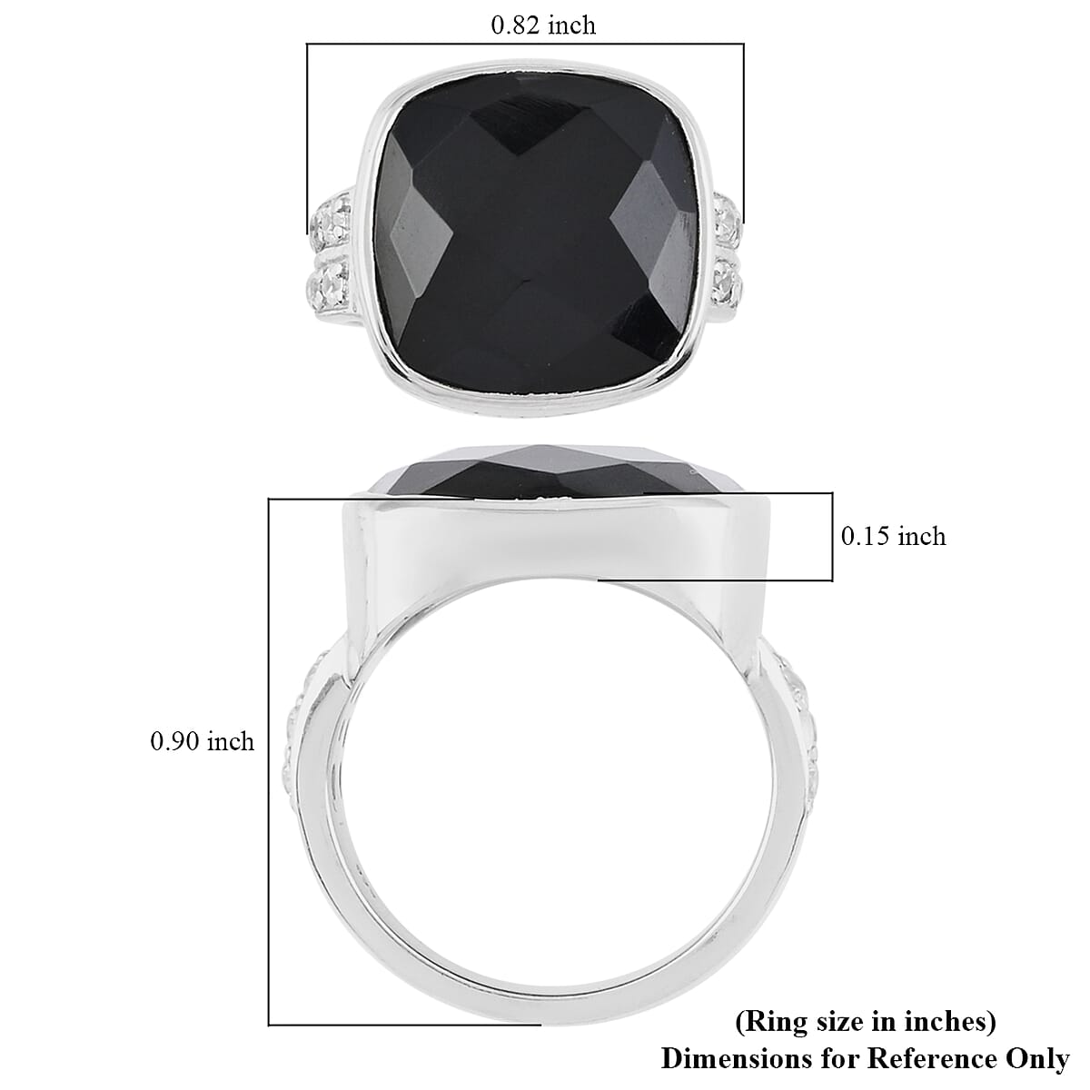 Black Onyx and Natural White Zircon Ring in Sterling Silver (Size 6.0) 7 Grams 11.70 ctw image number 5