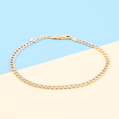 Vegas Closeout Deal 10K Yellow Gold 3.5mm Pave Curb Bracelet (8.00 In) 1.9 Grams