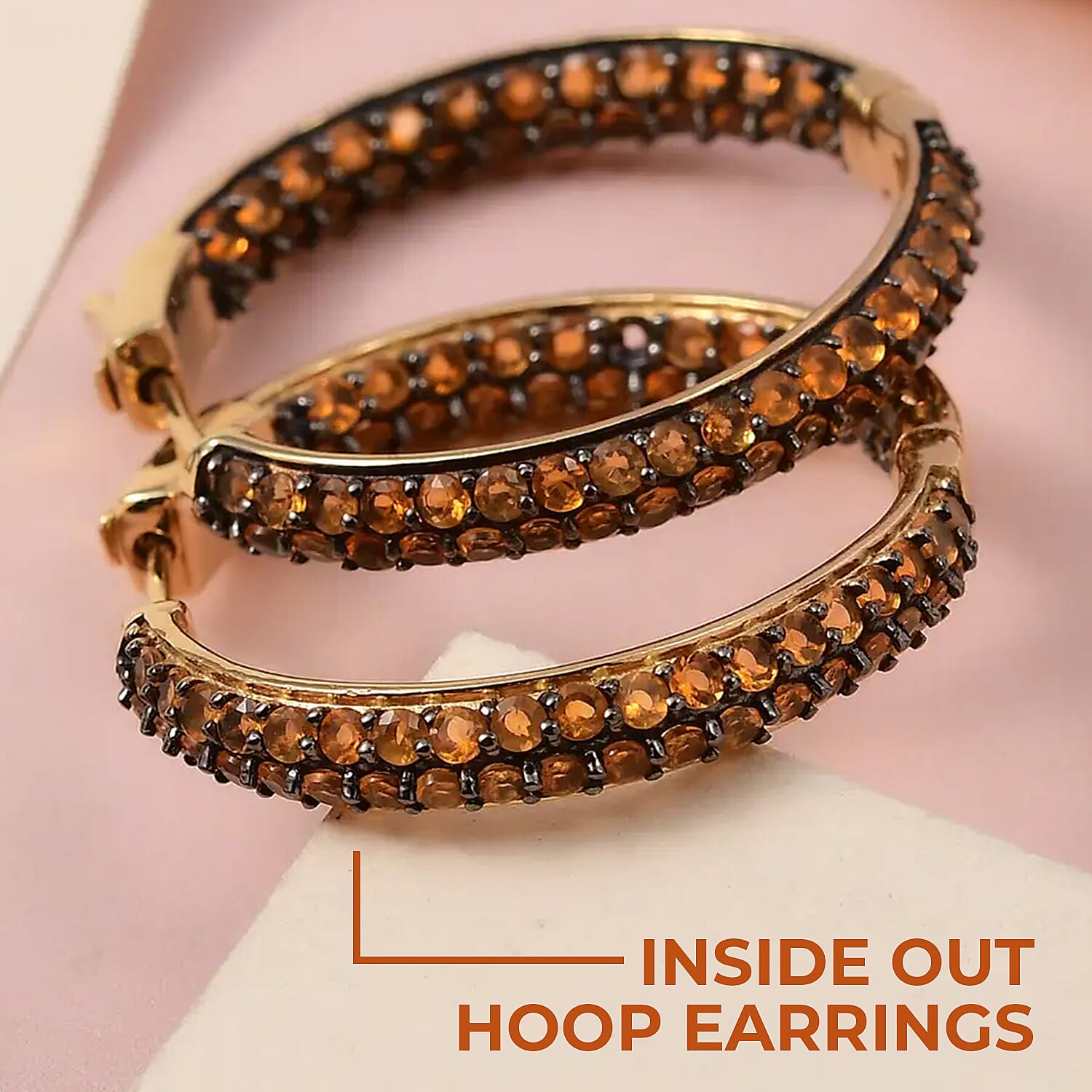 D'Joy Mexican Fire Opal Inside Out Hoop Earrings in Vermeil Yellow Gold Over Sterling Silver 3.15 ctw