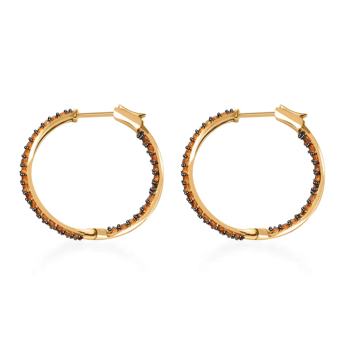 Mexican Fire Opal Inside Out Hoop Earrings in Vermeil Yellow Gold Over Sterling Silver 3.15 ctw image number 5