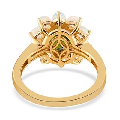 Chrome Diopside and Ethiopian Welo Opal 2.07 ctw Cluster Ring in 14K Yellow Gold Over Sterling Silver (Size 11.5)