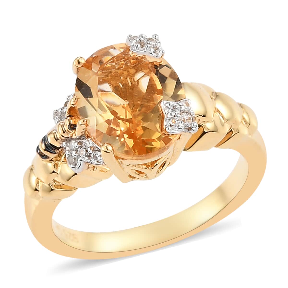 GP Italian Garden Collection Brazilian Citrine and Natural White Zircon Fancy Ring in Vermeil Yellow Gold Over Sterling Silver (Size 7.0) 2.50 ctw image number 0
