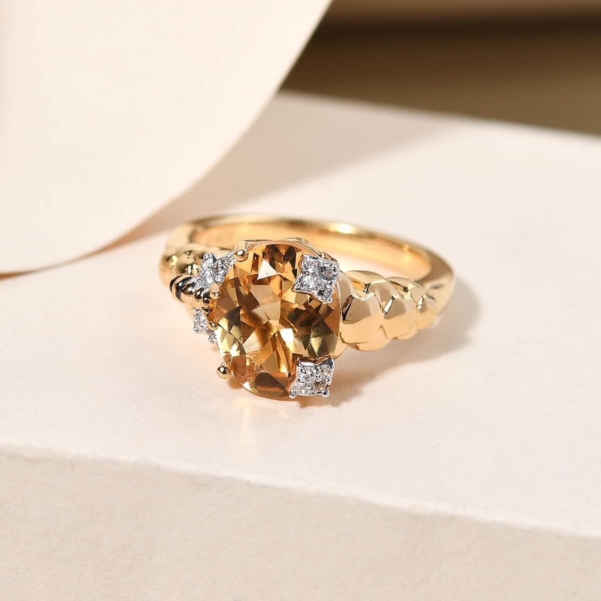 GP Italian Garden Collection Brazilian Citrine and Natural White Zircon Fancy Ring in Vermeil Yellow Gold Over Sterling Silver (Size 7.0) 2.50 ctw image number 1