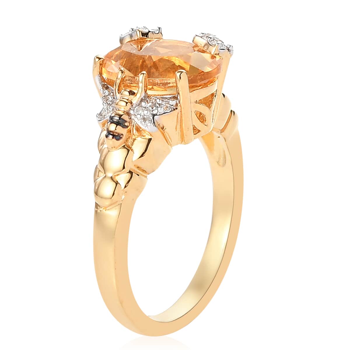 GP Italian Garden Collection Brazilian Citrine and Natural White Zircon Fancy Ring in Vermeil Yellow Gold Over Sterling Silver (Size 7.0) 2.50 ctw image number 3