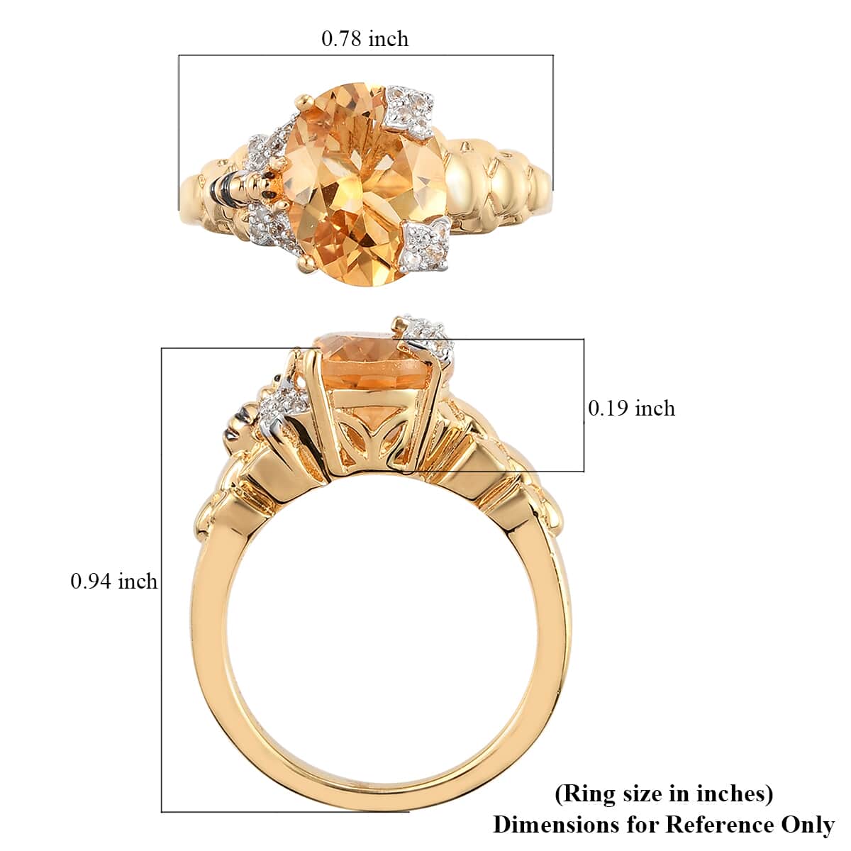 GP Italian Garden Collection Brazilian Citrine and Natural White Zircon Fancy Ring in Vermeil Yellow Gold Over Sterling Silver (Size 7.0) 2.50 ctw image number 5