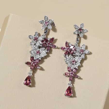 GP Italian Garden Collection Morro Redondo Pink Tourmaline and Natural White Zircon Floral Earrings in Platinum Over Sterling Silver 3.60 ctw image number 1