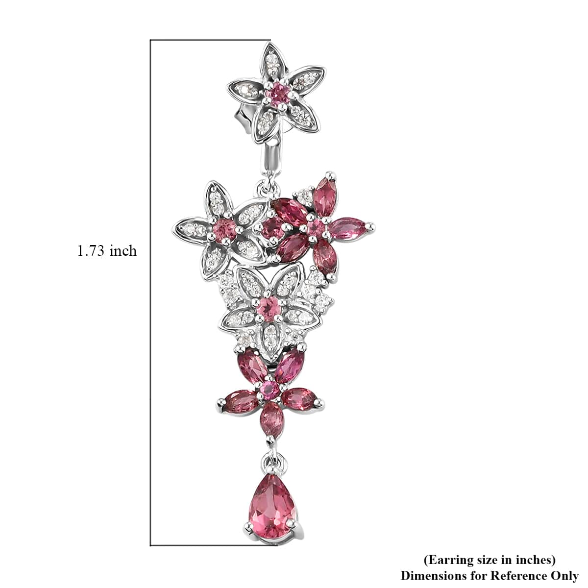 GP Italian Garden Collection Morro Redondo Pink Tourmaline and Natural White Zircon Floral Earrings in Platinum Over Sterling Silver 3.60 ctw image number 4