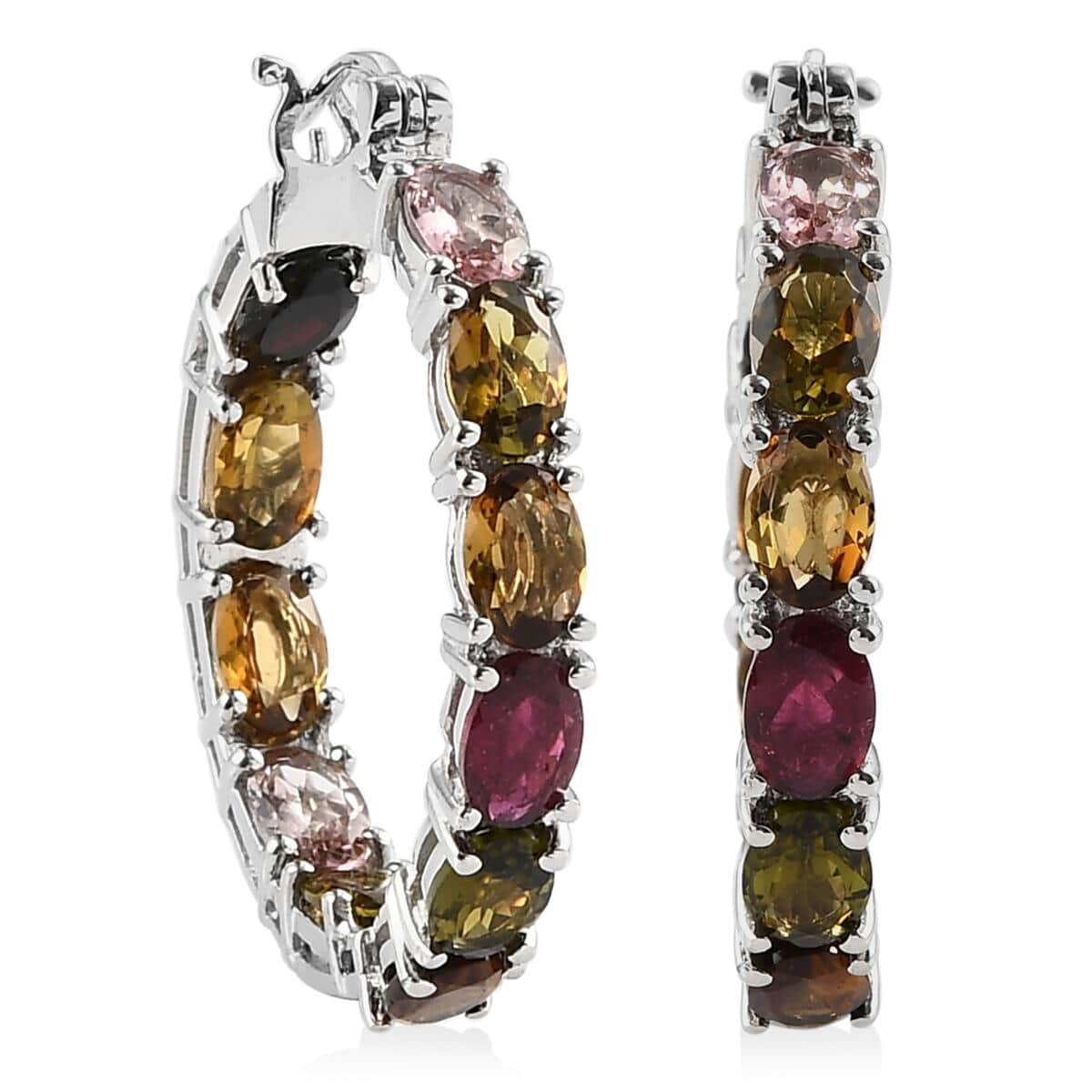 Multi-Tourmaline Inside Out Hoop Earrings in Platinum Over Sterling Silver 9.15 ctw image number 0