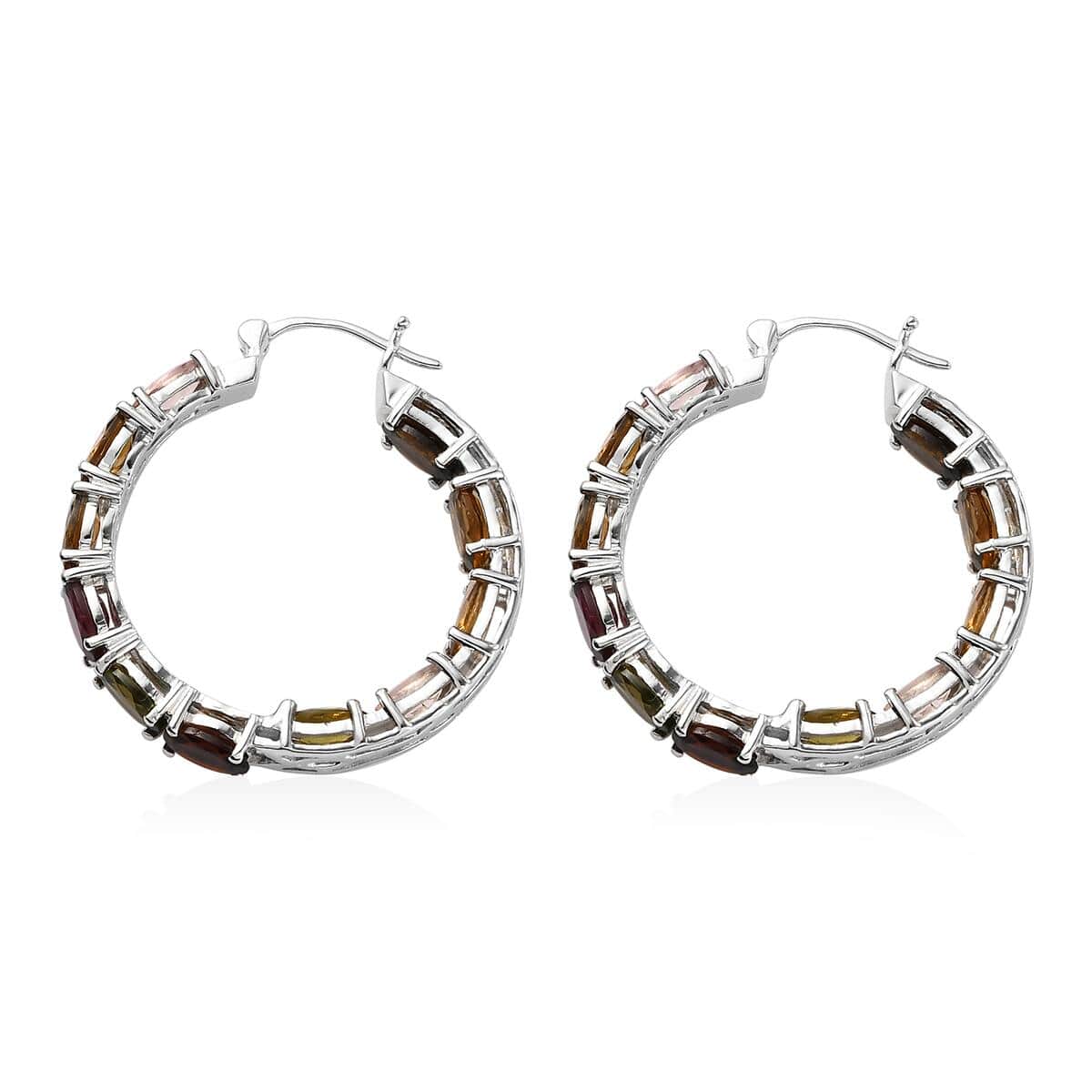 Multi-Tourmaline Inside Out Hoop Earrings in Platinum Over Sterling Silver 9.15 ctw image number 3