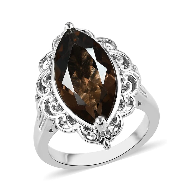 Brazilian Smoky Quartz Ring in Platinum Over Copper with Magnet (Size 10.0) 5.35 ctw
