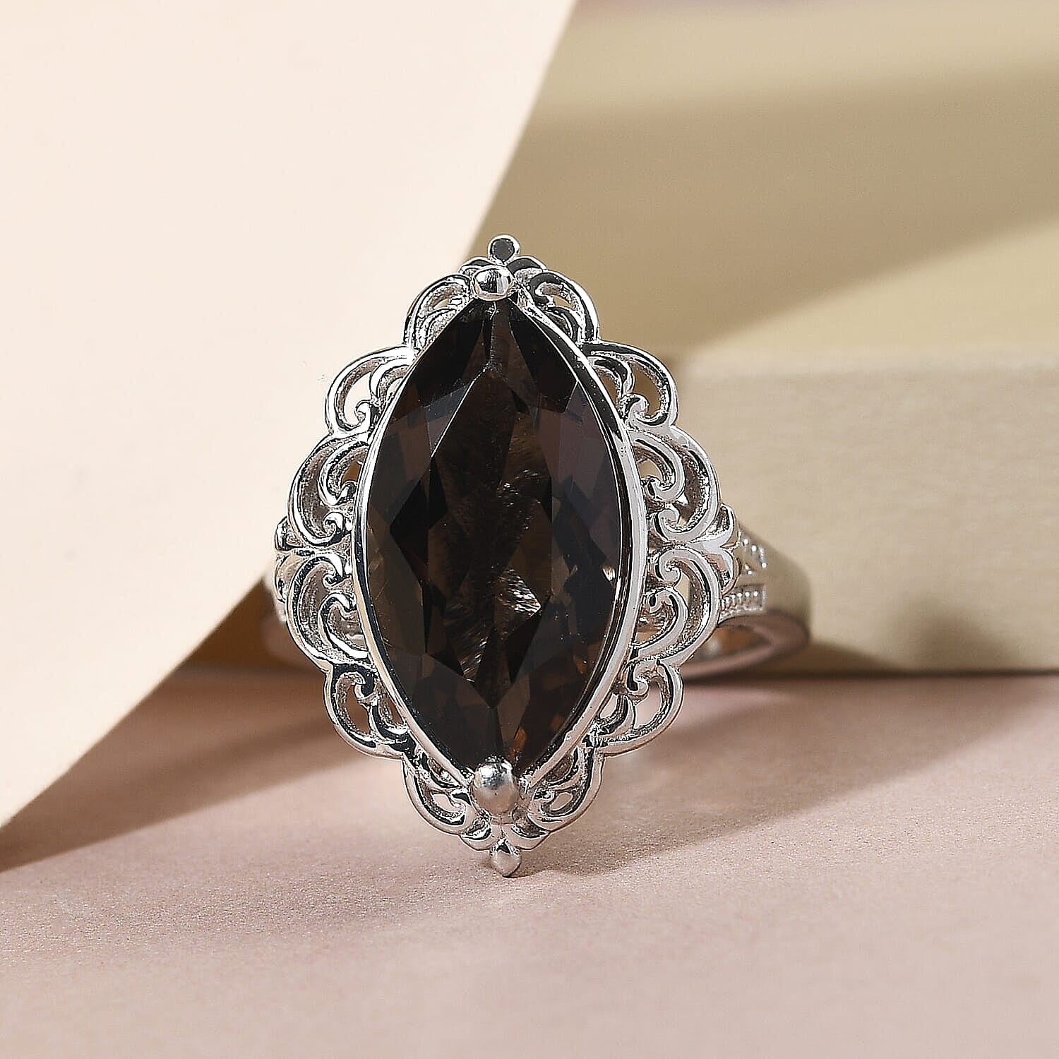 Brazilian Smoky Quartz Ring in Platinum Over Copper with Magnet (Size 10.0) 5.35 ctw