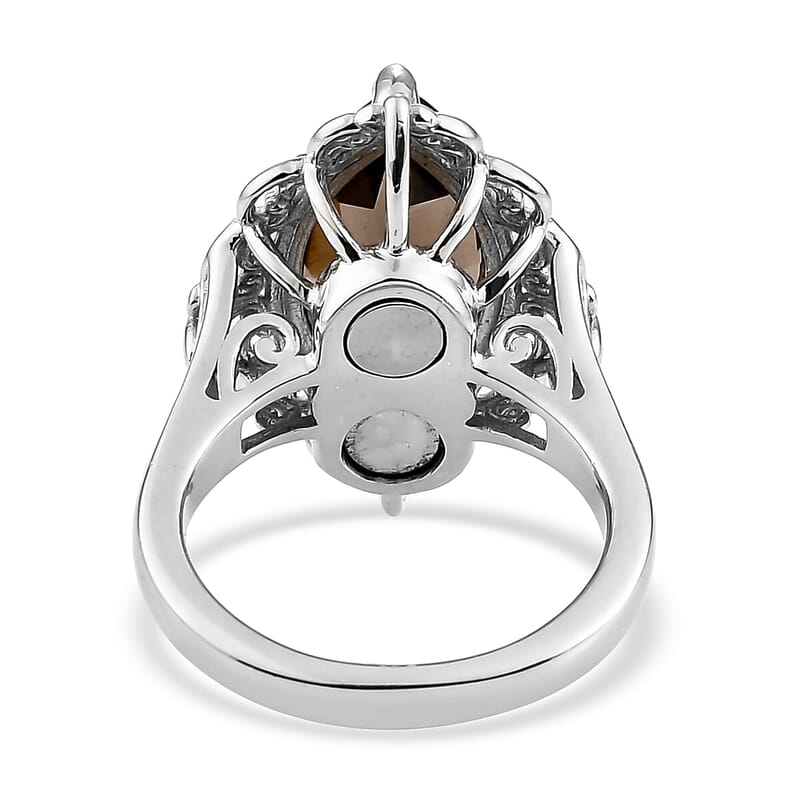Brazilian Smoky Quartz Ring in Platinum Over Copper with Magnet (Size 10.0) 5.35 ctw