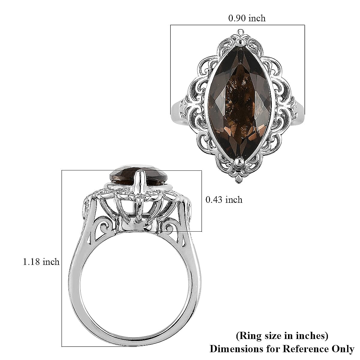 Brazilian Smoky Quartz Ring in Platinum Over Copper with Magnet (Size 10.0) 5.35 ctw