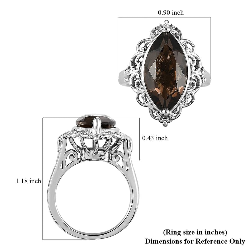 Brazilian Smoky Quartz Ring in Platinum Over Copper with Magnet (Size 10.0) 5.35 ctw