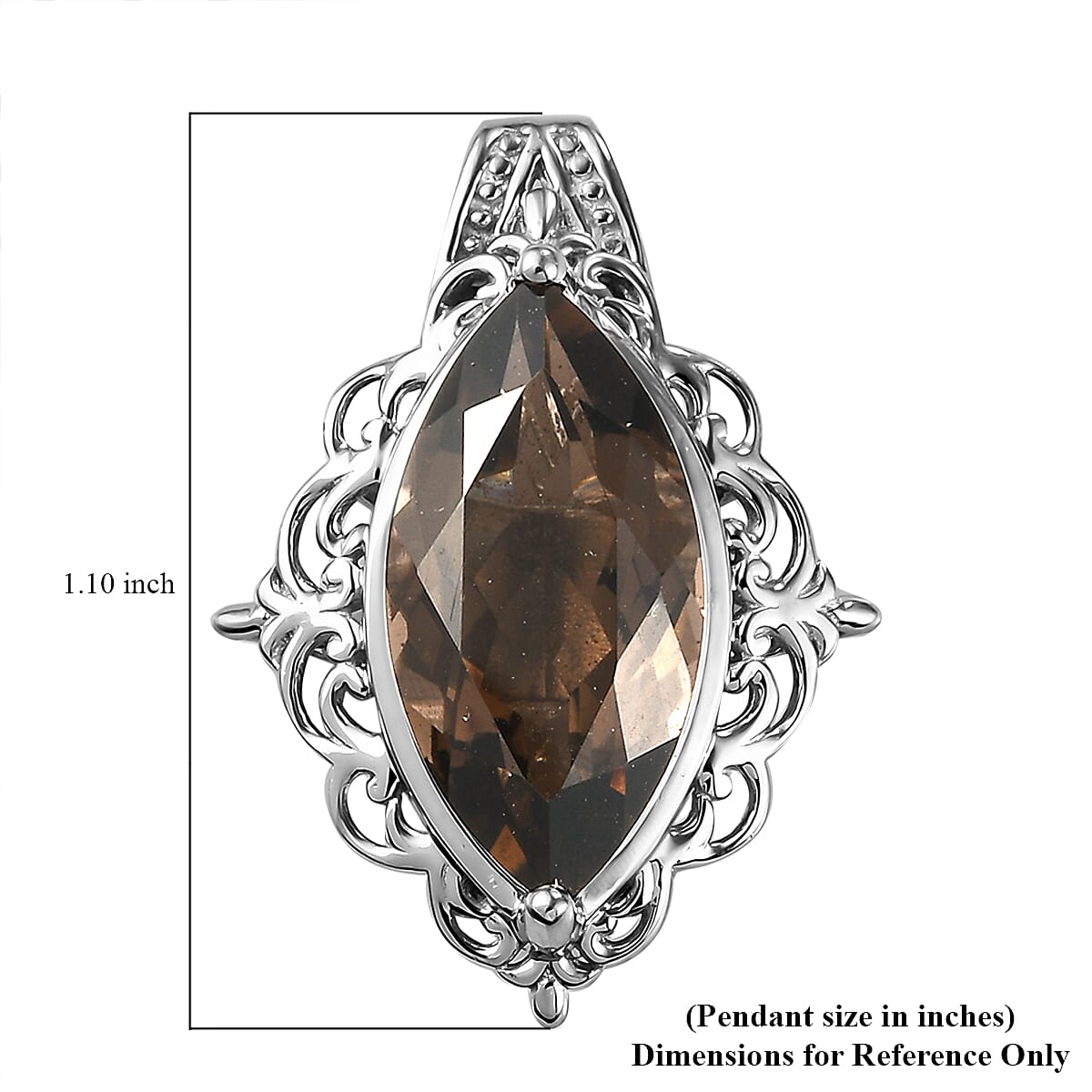 Brazilian Smoky Quartz Solitaire Pendant in Platinum Over Copper with Magnet 5.30 ctw