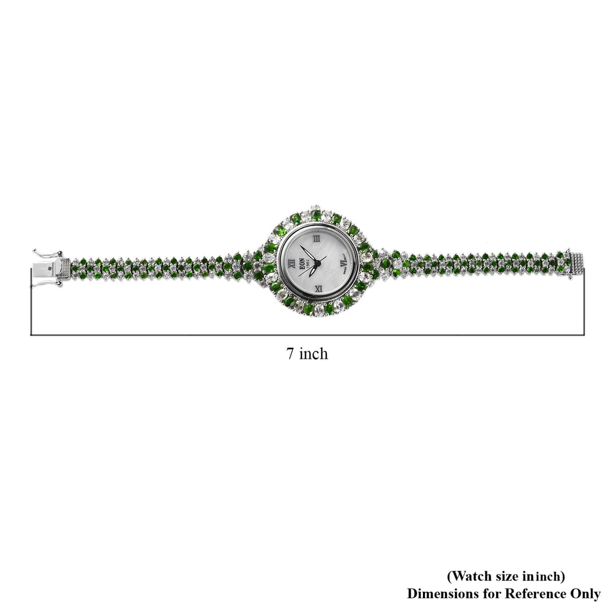EON 1962 Swiss Movement Natural Russian Diopside, Natural White Zircon Bracelet Watch in Platinum Over Sterling Silver (7.25 in) (15.80 g) 17.85 ctw image number 5