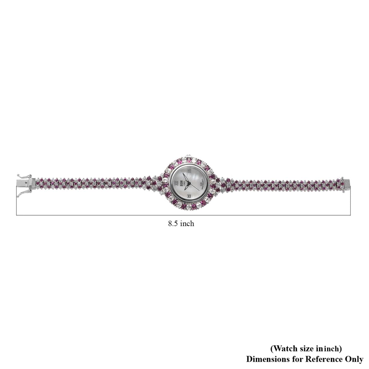 EON 1962 Swiss Movement Orissa Rhodoilte Garnet, Natural White Zircon Watch in Platinum Over Sterling Silver (7.25 in) (15.50 g) 18.65 ctw image number 5