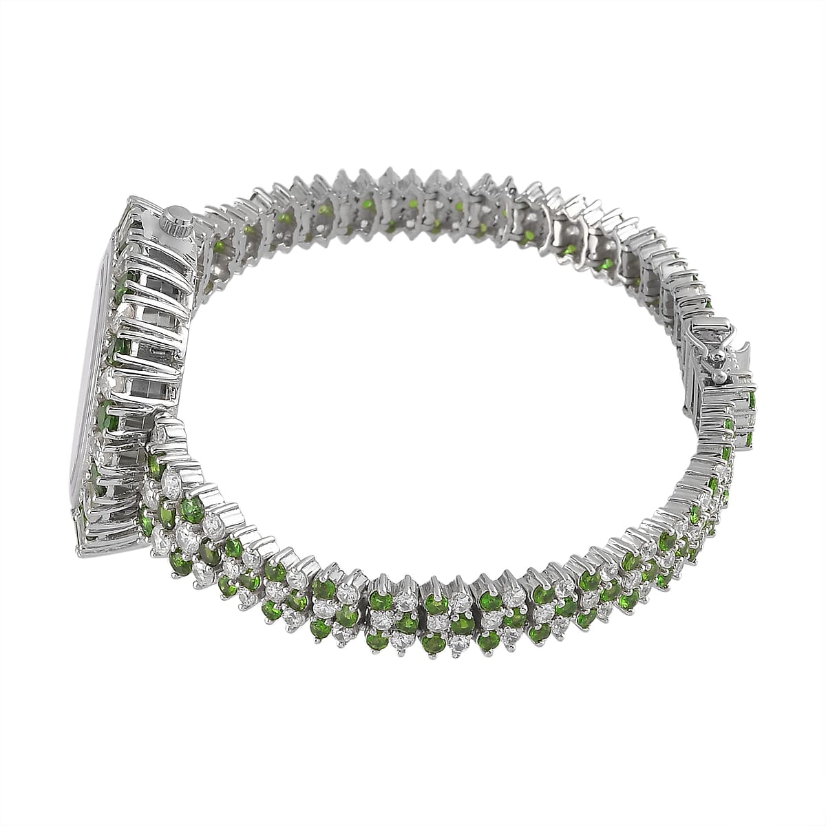 Eon 1962 Swiss Movement Chrome Diopside and Zircon Bracelet MOP Dial Watch in Platinum Over Sterling Silver (8.00 in) 18.70 ctw image number 2