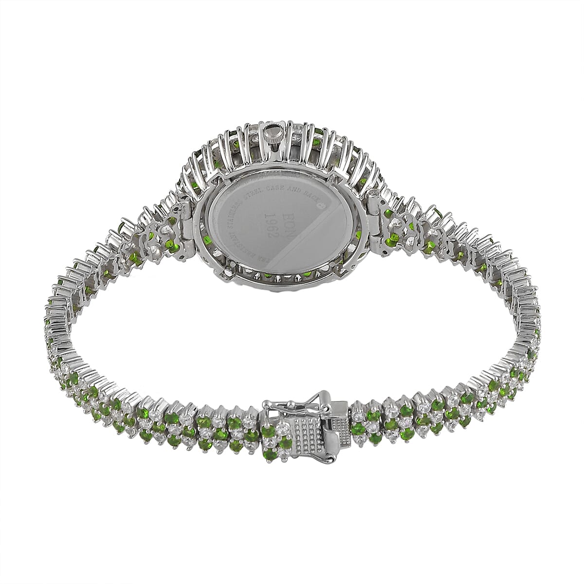 Eon 1962 Swiss Movement Chrome Diopside and Zircon Bracelet MOP Dial Watch in Platinum Over Sterling Silver (8.00 in) 18.70 ctw image number 3