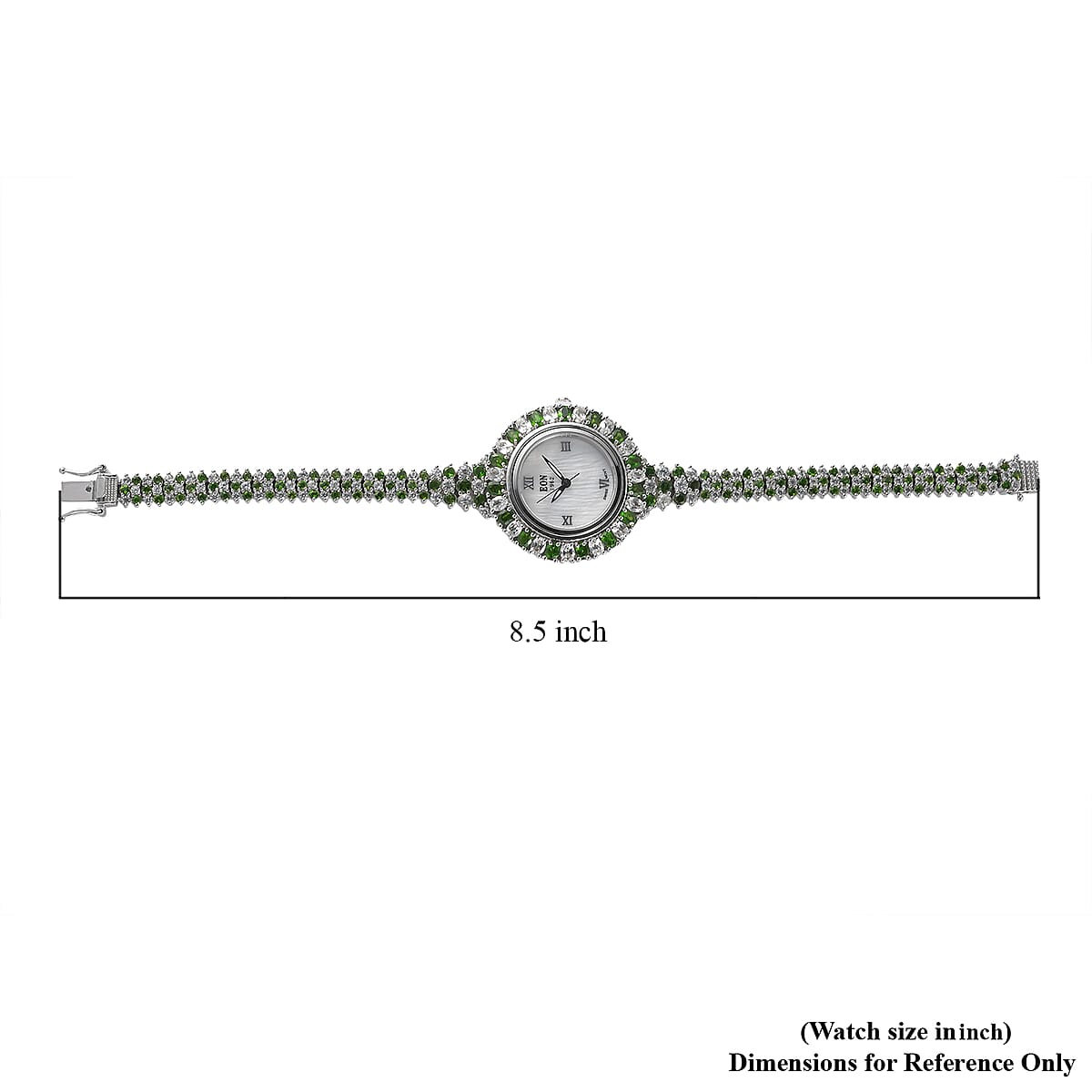 Eon 1962 Swiss Movement Chrome Diopside and Zircon Bracelet MOP Dial Watch in Platinum Over Sterling Silver (8.00 in) 18.70 ctw image number 5